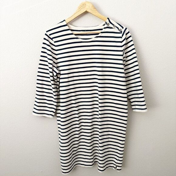 MADEWELL | Horizontal Stripe Knit Shirt Dress Blue Cream 3/4 Sleeve | Size Large - Picture 3 of 7